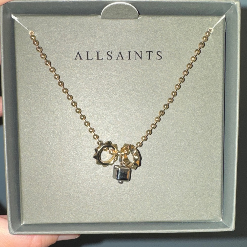 AllSaints Gold Charm Ball Chain Necklace